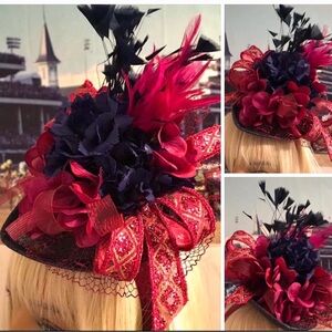 Fuchsia and Navy Floral Feather Fascinator Hat